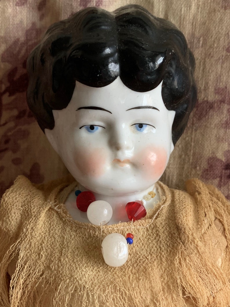 Antique German china doll small old shabby porcelain head doll 13.5 inch image 3