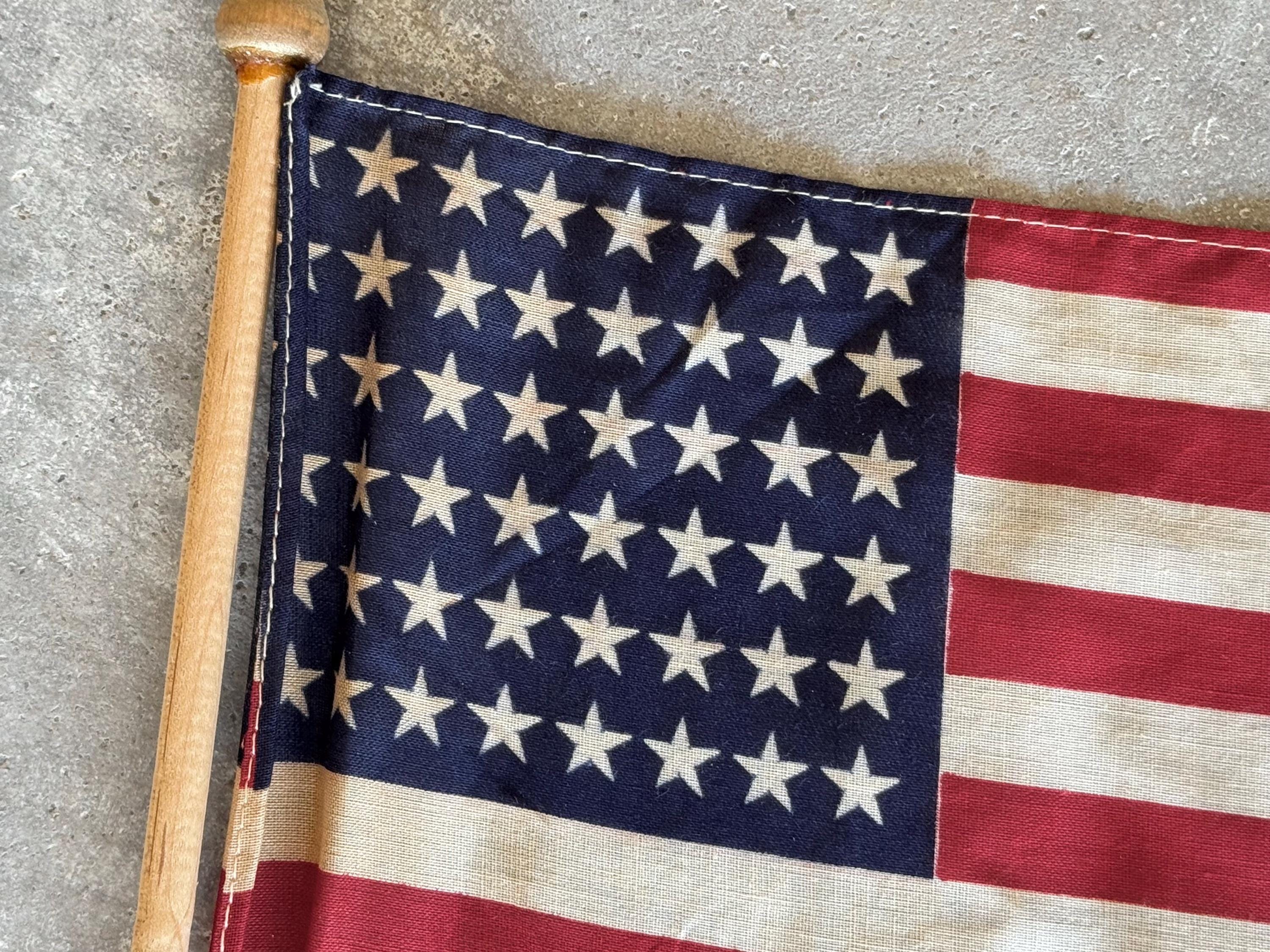 Vintage 48 Star American Flag on Wood Stick - Miniature Parade