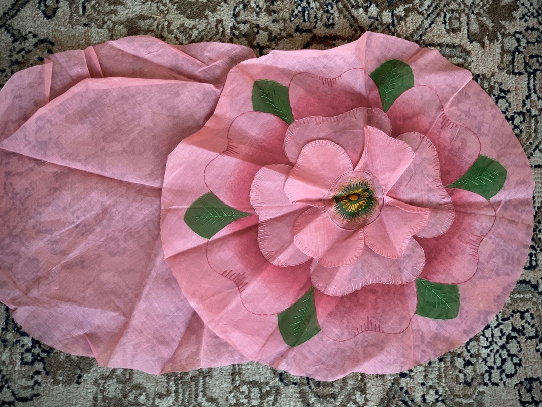 Vintage Unfinished Pink Flower Pillow Case 2 Salvaged Fabric Parts Old