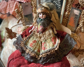 Antique miniature German doll bisque porcelain glass eyes all original