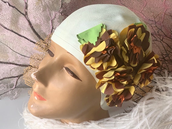 Vintage swim cap retro rubber Diving Belle white b