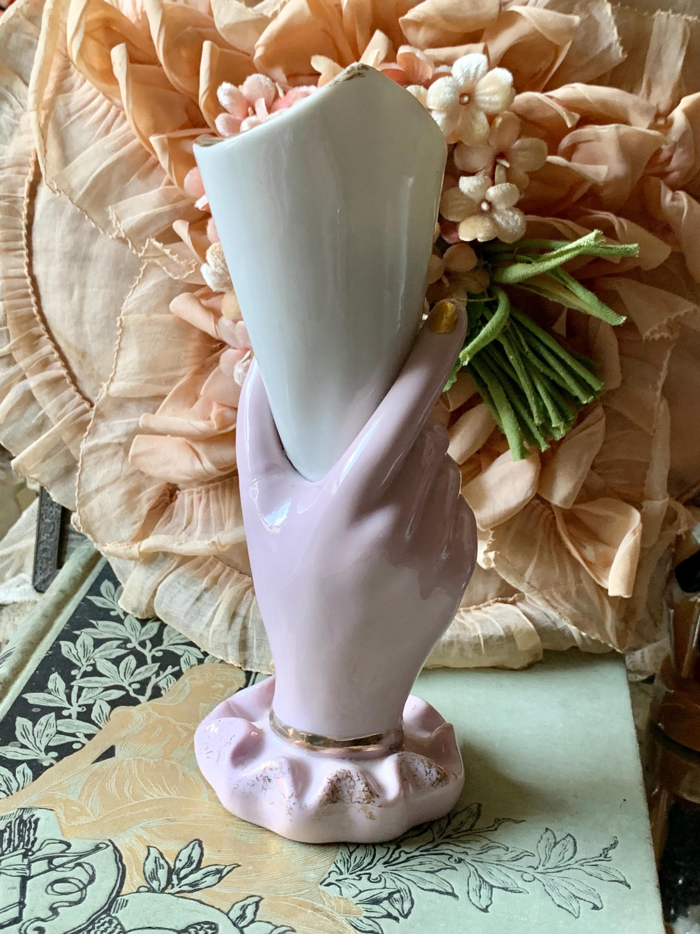 Vintage Porcelain Hand Vase Ladies Figural Holding Flower - Etsy