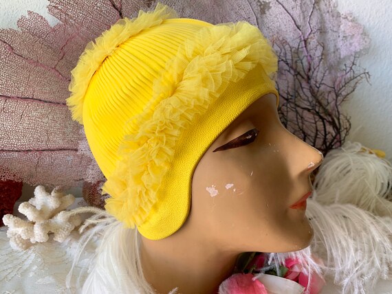 Vintage swim cap retro gold yellow rubber bathing