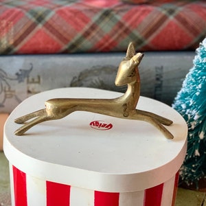 Vintage miniature brass deer figurine mini modern metal animal figurine 3.5 inch long