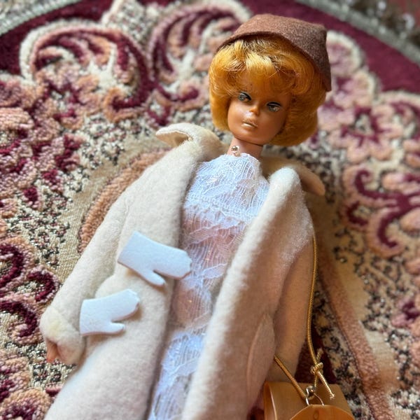 Vintage Barbie doll Mattel Bubble Cut with clothing Peachy Fleecy coat outfit