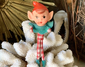 Vintage mini elf ornament cute retro Japan pixie tiny Christmas elf decoration 4.5 inch