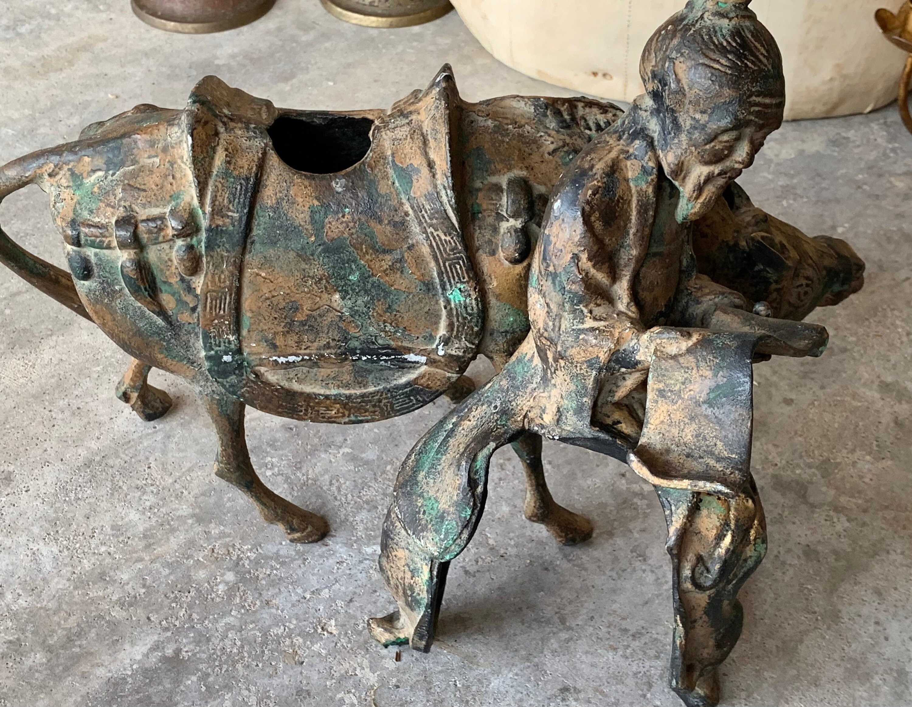 ヴィンテージ　アメトイ　78→66 Vintage Man on Horse Statue Retro Japan Metal Figural Asian