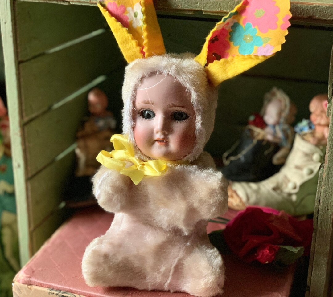 Assembled Doll Head Bunny Cracked Creep Cute Antique Doll Face Vintage ...