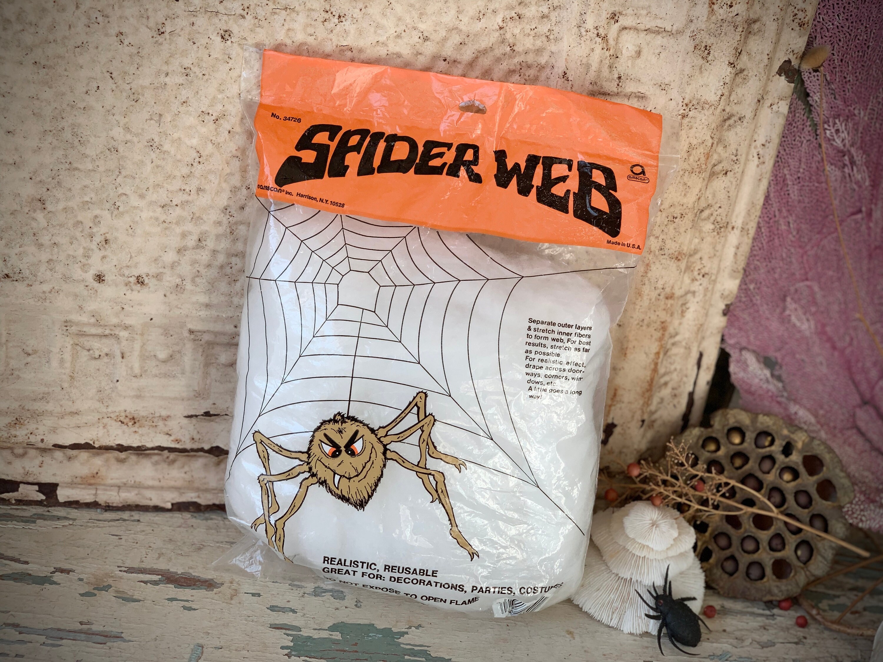 Vintage Bag Spider Web in Package Amscan Halloween Decoration
