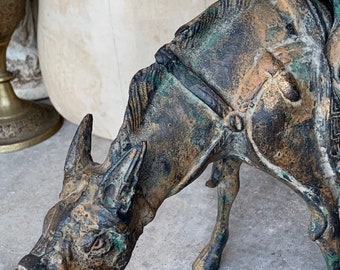 ヴィンテージ　アメトイ　78→66 Vintage Man on Horse Statue Retro Japan Metal Figural Asian