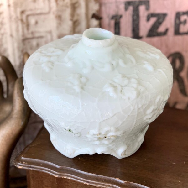 Vintage Milk Glass Lamp Base: Spider Web Floral Design, Salvaged Part