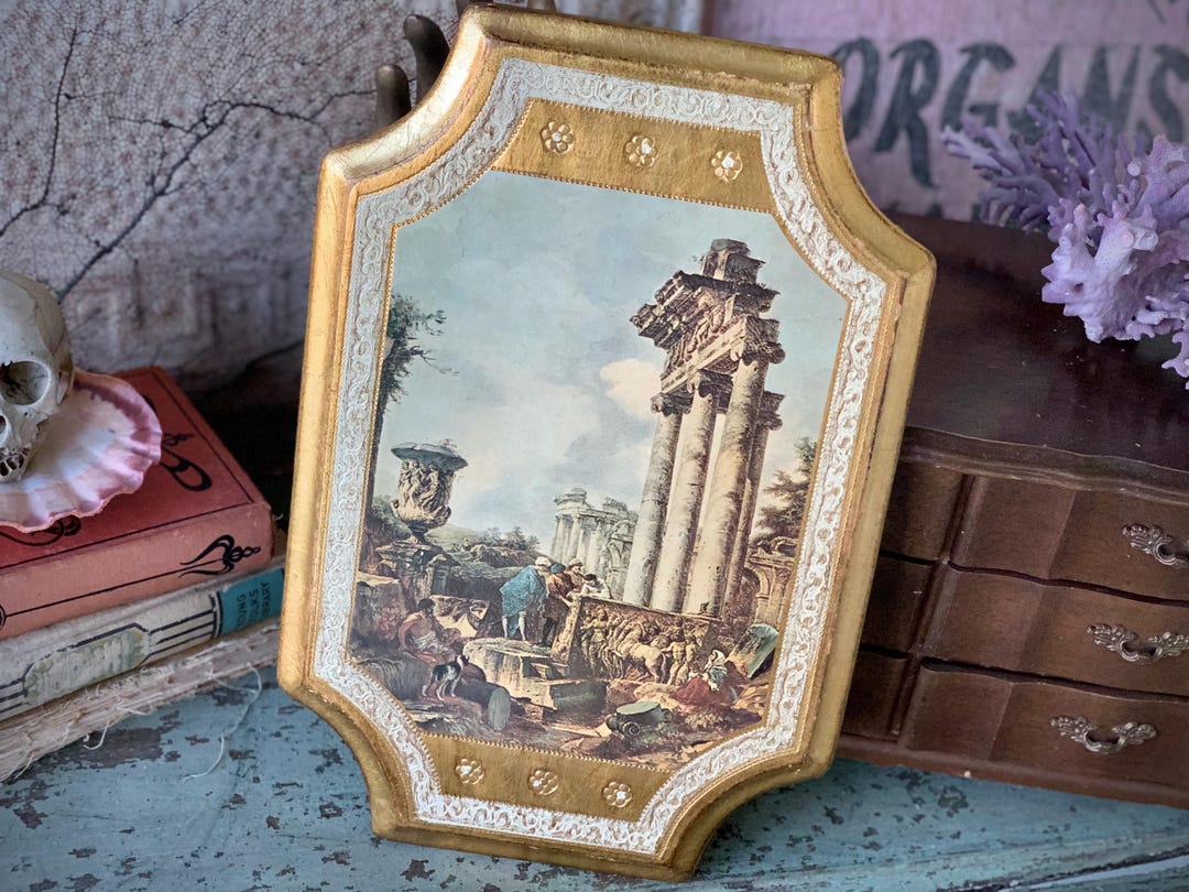 Vintage Italian Print Gold Wood Plaque Florentine Wall Picture 14 Inch ...