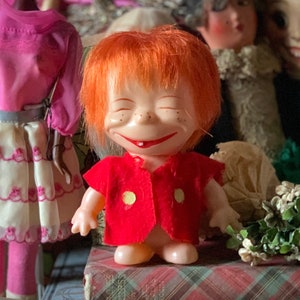 Vintage cute freckles face boy doll mini plastic retro Happy Herman toy figurine 5 inch tall