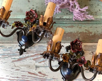 Vintage wall sconces toleware ornate floral wall hanging lights