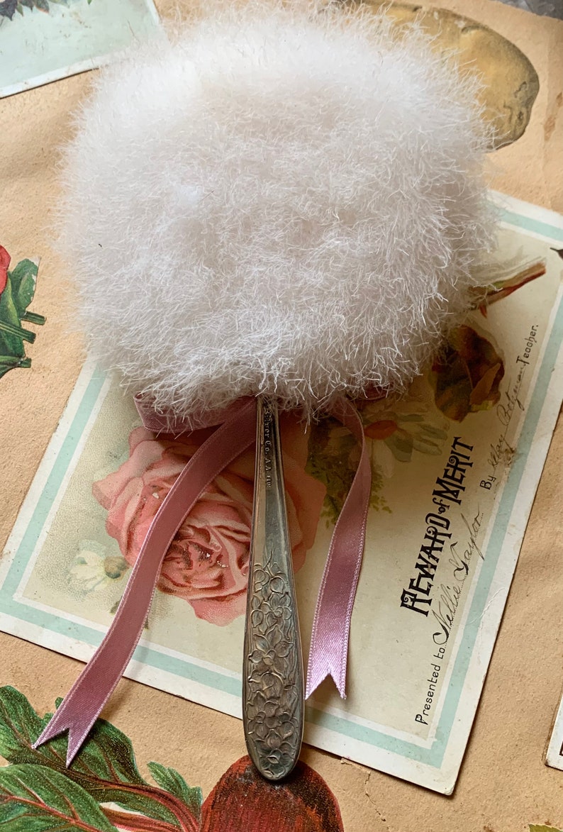 Vintage Powder Puff Wand Old Feather Swans Down Flapper Shabby Etsy