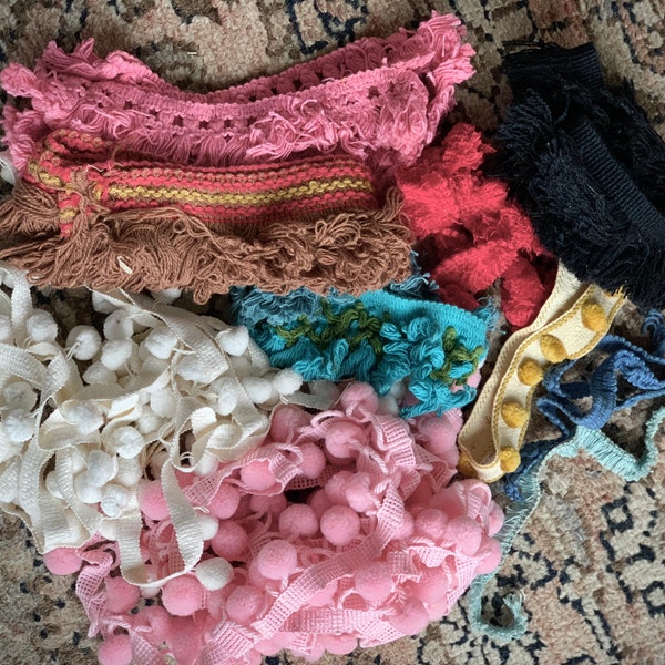 Vintage fringe and tassel trim lot old salvaged scrap trim random mixed lot sewing craft supply collection