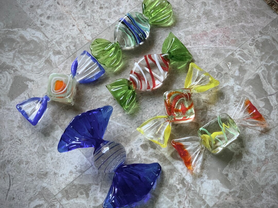 Vintage Glass Candy Colorful Set of 6 Striped Faux Candy Art Glass Mini