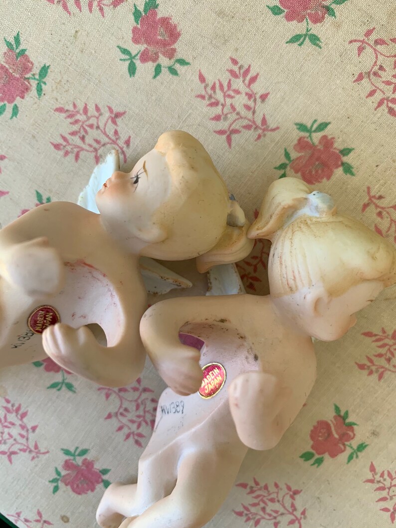 Vintage Pair Angel Candle Huggers Porcelain Fairy Climbers Etsy
