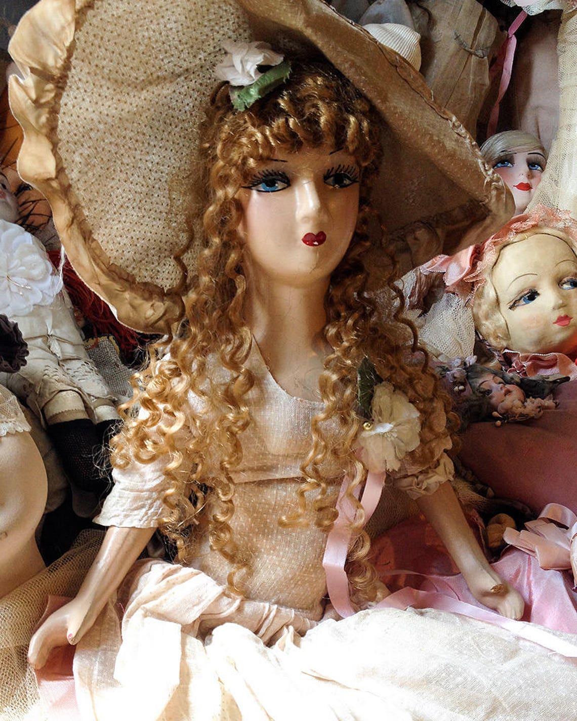 Vintage boudoir doll creepy antique composition girl bed doll Etsy