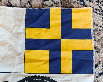 Vintage Swiss Flag on Wood Stick Miniature Grisons Flag