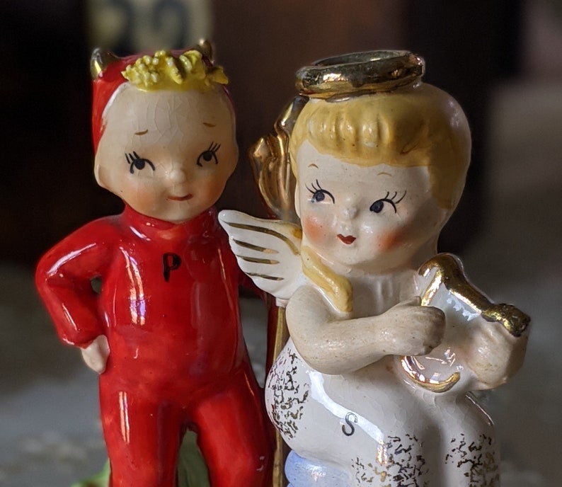 Vintage pair devil and angel shakers retro Japan ceramic red Etsy