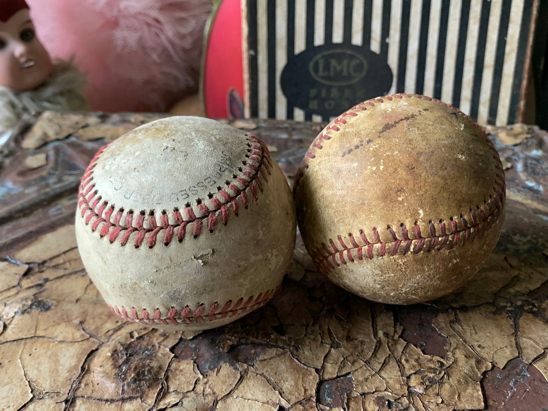Vintage Pair Well Used Baseballs Old Age Worn Shabby Leather Etsy