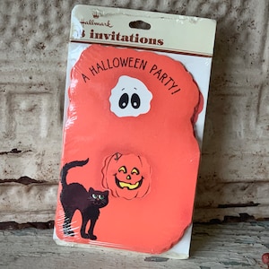 Vintage set Hallmark Halloween party invitations retro 80s cards with envelopes in package 3 x 4 inch