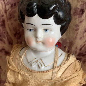 Antique German china doll small old shabby porcelain head doll 13.5 inch image 5