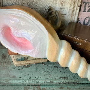 Vintage Hand-Painted Paper Mache Seashell Statue, 30.5"