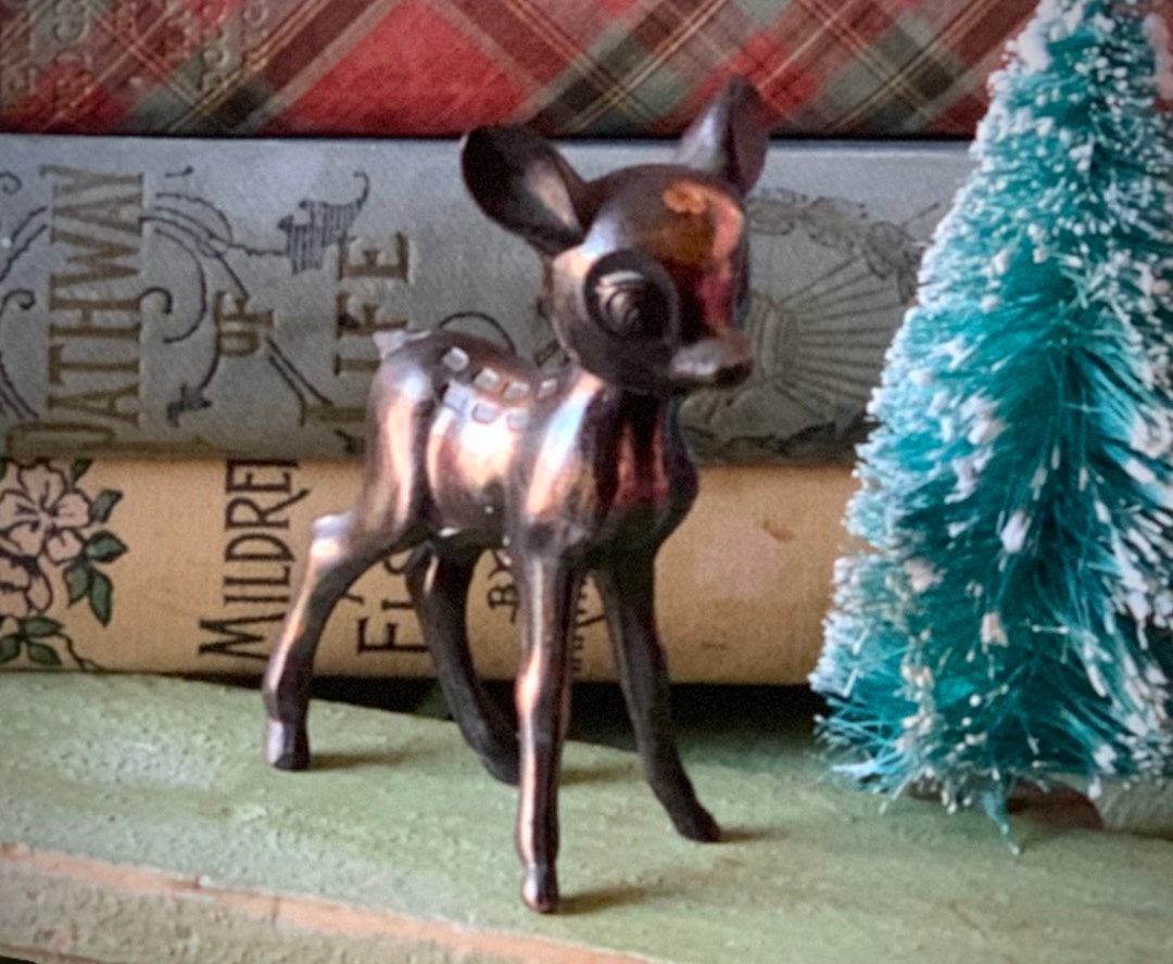 Vintage Bobble Head Deer Mini Metal Nodder Baby Deer Figurine 3.5 Inch