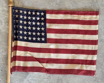 Vintage 48 Star American Flag on Wood Stick - Miniature Parade