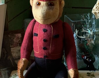 Vintage Stuffed Toy Monkey Bellhop Yes No Bell Boy Mohair Chimp