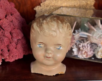 Antique doll head composition baby doll part cracked busted
