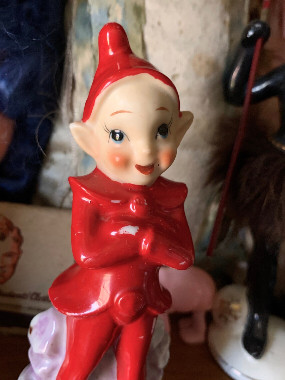 Vintage red elf figurine Japan ceramic pixie 4.5 inch tall | Etsy