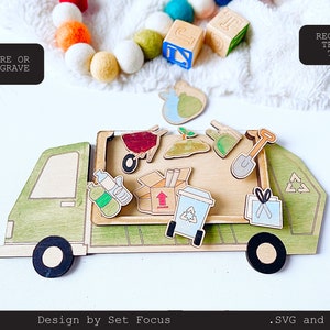 RECYCLING TRUCK Puzzle Spielzeug | Laser Cut Datei | SVG | Montessori Spielzeug | Diy Set | Holzspielzeug | Digitale Datei nur | Glowforge