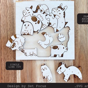 BAUERNHOF TIERPuzzle Mind Game | Laser Cut Datei | SVG | Montessori Spielzeug | Diy Set | Holzspielzeug | Digitale Datei Nur | Glowforge