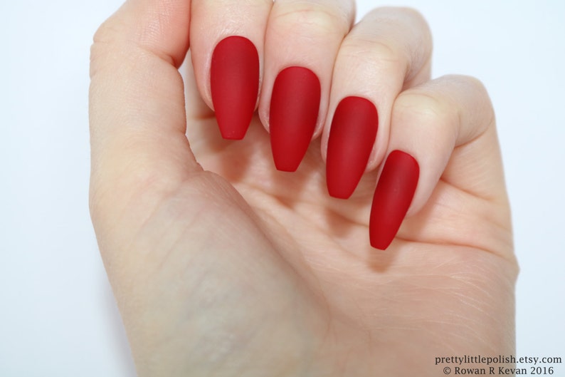Matte Red Coffin Nails Nail Designs Nail Art Nails Etsy