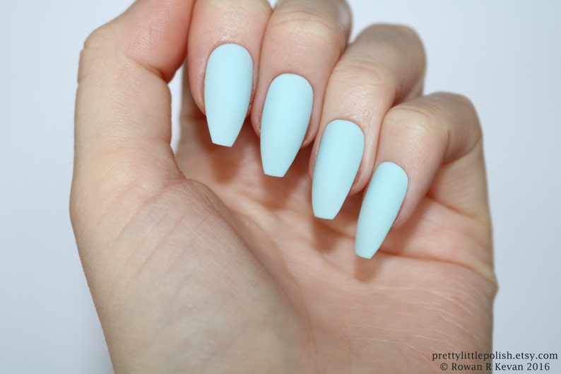 Matte Pastel Blue Coffin Nails Nail Designs Nail Art Nails Etsy