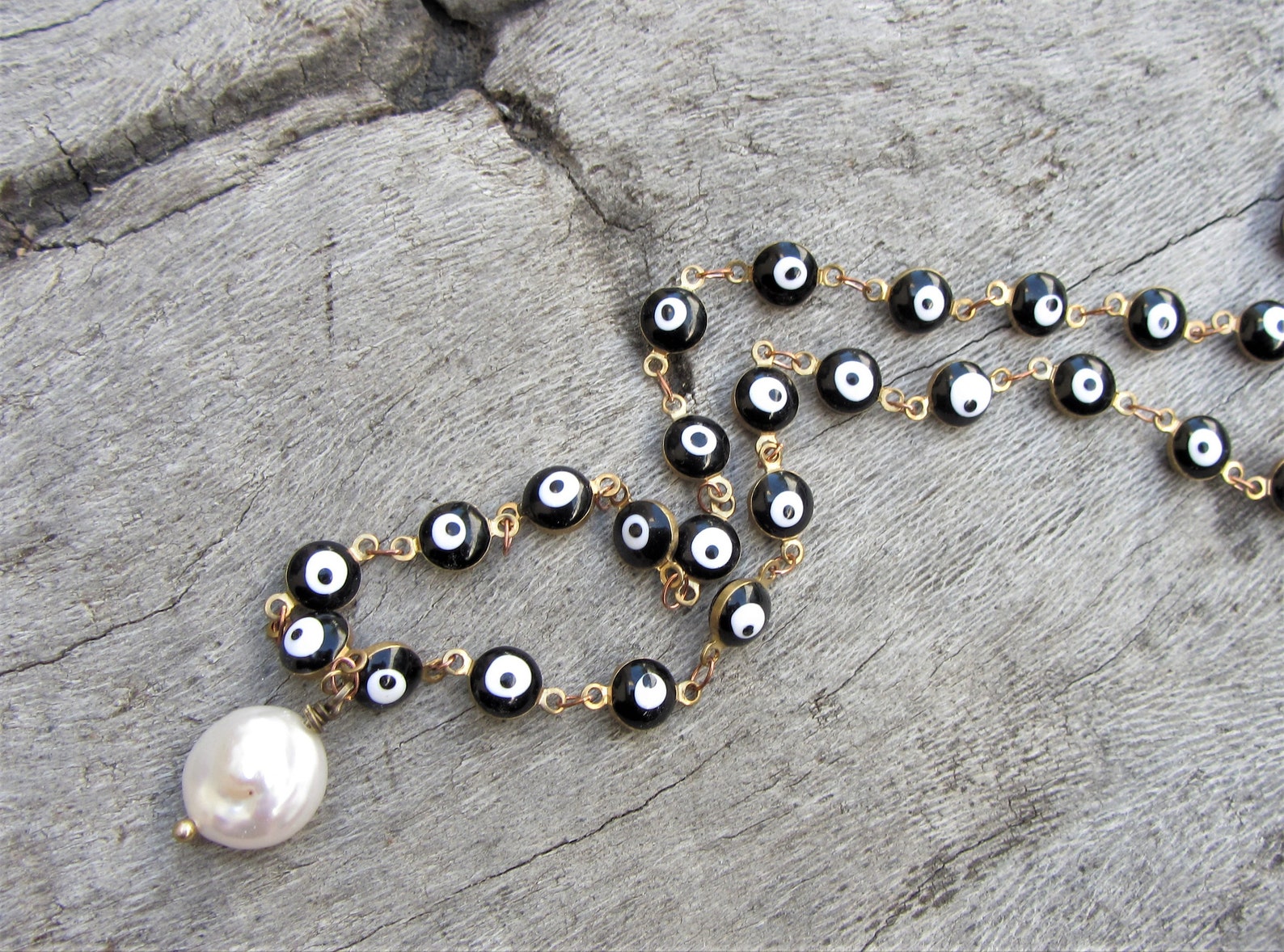 Collier Devil Eye Et Perles - Pendentif œil Maléfique Et Perles, Neuf Avec étiquettes