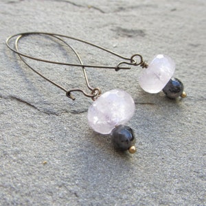 Amethyst Larvikite Earrings, Lavender and Gray Gemstone, Minimalist Dangle, Casual, Beachy Boho, Long Stone Earrings, Made in California
