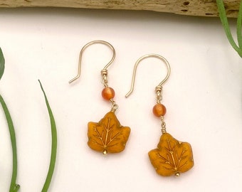 Orange Leaf Earrings | Gold Fill Jewelry | Gold Leaf Jewelry | Autumn Fall Jewelry | Fall Wedding Jewelry | Fall Birthday Gift for Her