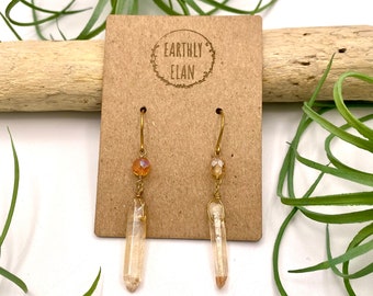 Orange Quartz Gemstone Drop Earrings | Crystal Spike Earrings | Orange Quartz Stick Crystal Earrings | Boho Witch Jewelry | Gift for Her