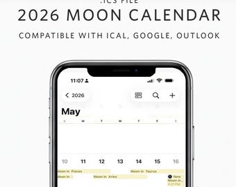 2026 Moon Calendar | Lunar Transits, Eclipses Tracker (.ics File) Digital Download