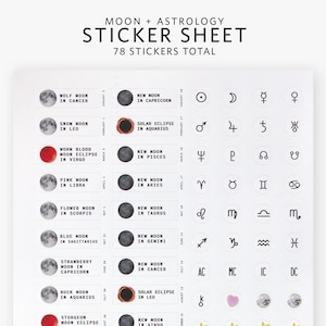 Astrology Planner Stickers | Moon Phases, Zodiac Signs (78 pc)