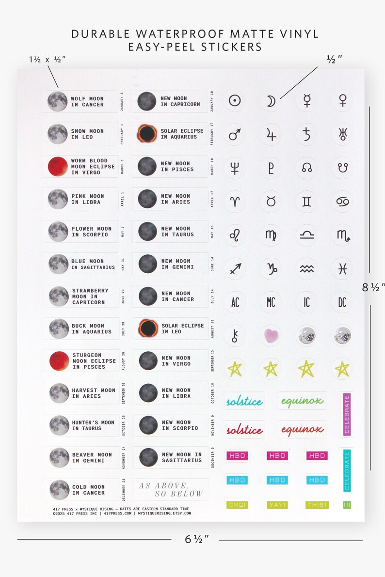 Astrology Planner Stickers | Moon Phases, Zodiac Signs (78 Pc) - Etsy