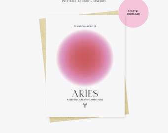 Aries Birthday Card  | Digital Download, PDF Template, A2 Size