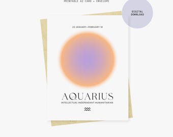 Aquarius Birthday Card  | Digital Download, PDF Template, A2 Size