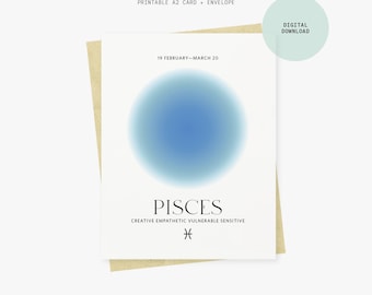 Pisces Birthday Card  | Digital Download, PDF Template, A2 Size