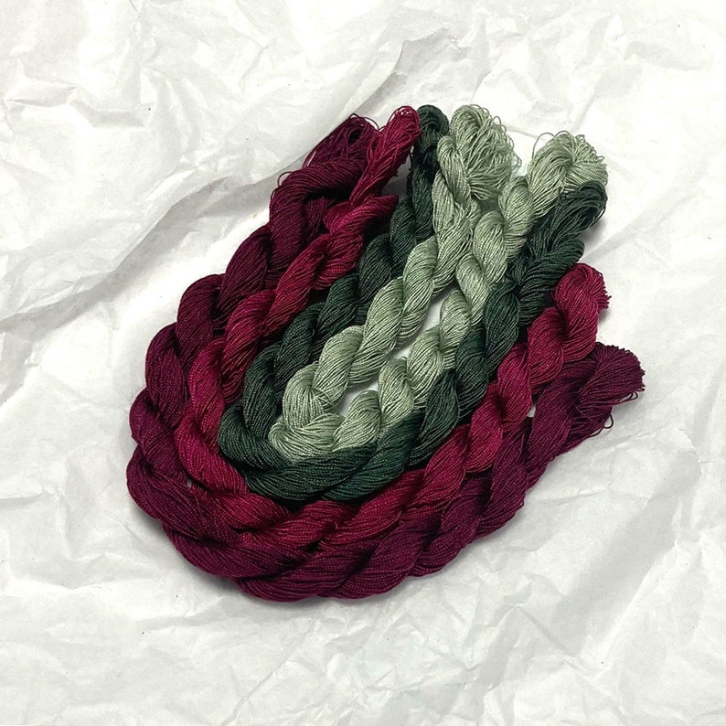 Hand dyed high twist embroidery silk threads