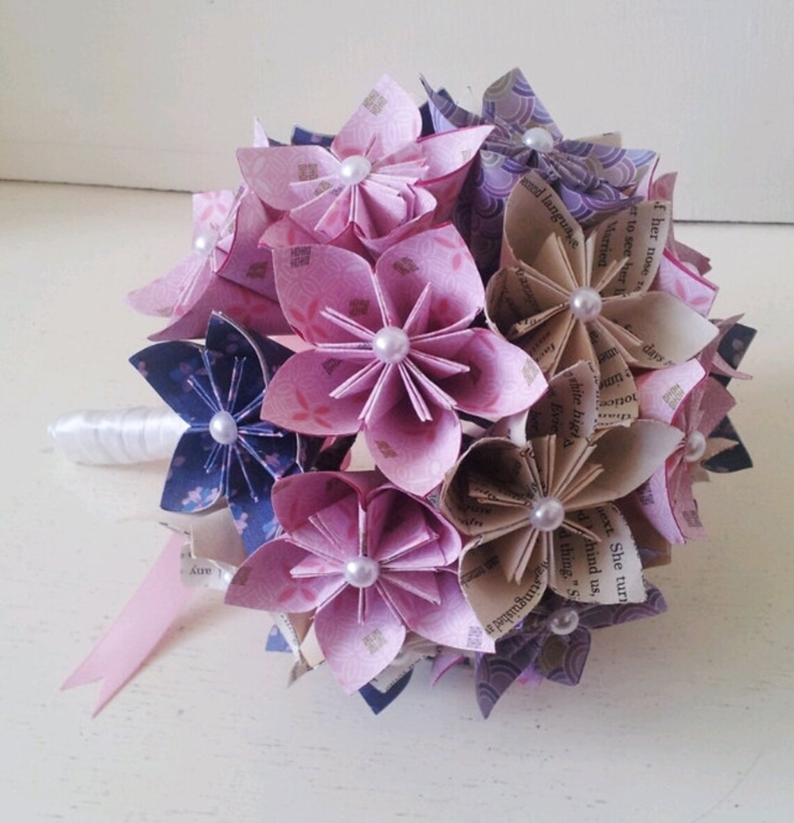 Paper Flower Origami Bridal Wedding Bouquet Daisies Ice Pink Etsy UK